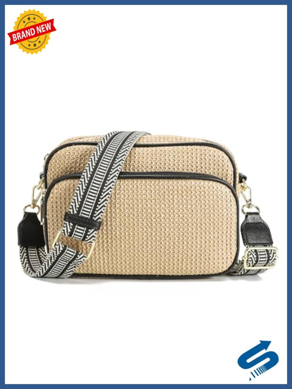 Faux Straw Crossbody Bag with RFID Blocking Woven Rattan Purse